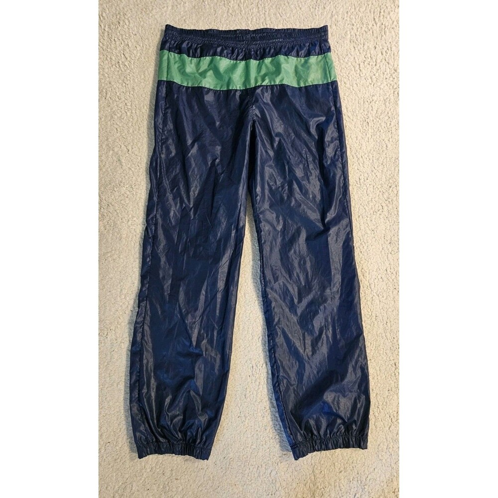 Vintage 80s Swellwear Mens L Navy Blue Green Track Pants Windbreaker Swishy